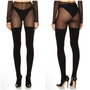 Norma Kamali Thigh High Spliced Legging With Footsie in Black Mesh Size S